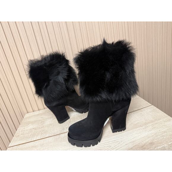 Prada Calzature Donna Real Fur Suede Leather Boots Size EU35 - Picture 11 of 12